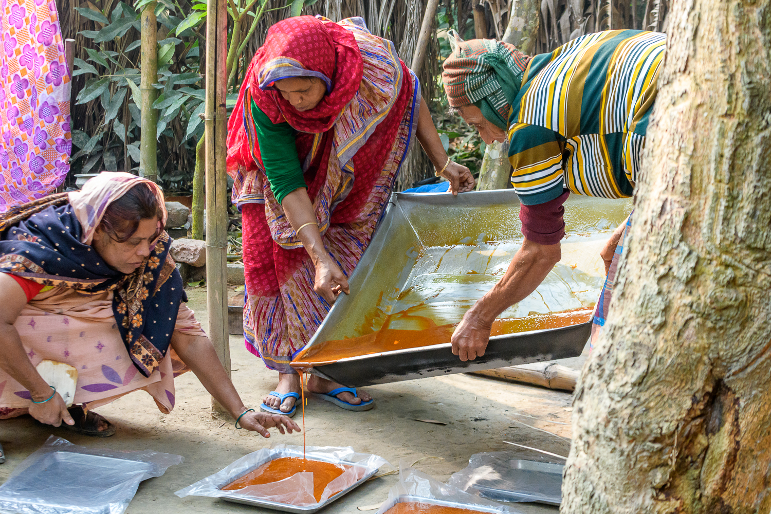 পাটালির জন্য ঢালা হচ্ছে 