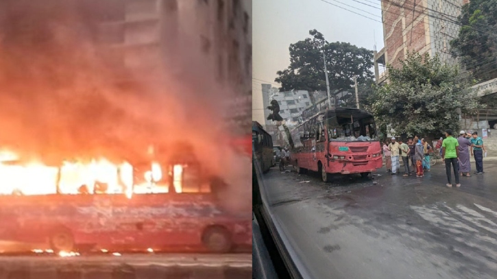 রাজধানীতে দুই বাসে আগুন