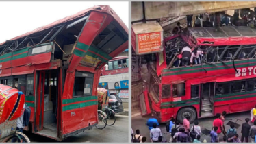 এলিভেটেড এক্সপ্রেসওয়ের পিলারে ধাক্কা, দুমড়েমুচড়ে গেলো বিআরটিসি বাস
