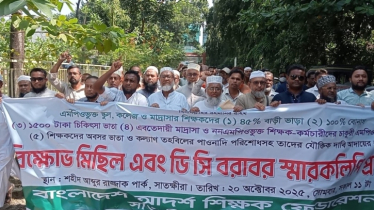 বাড়ি ভাড়া বৃদ্ধি ও শতভাগ বোনাসের দাবিতে সাতক্ষীরায় শিক্ষকদের বিক্