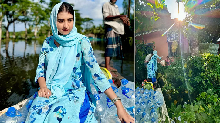 ত্রাণ নিয়ে নিজ এলাকার বন্যার্তদের দোরগোড়ায় বুবলী ত্রাণ নিয়ে নিজ এলাকার বন্যার্তদের দোরগোড়ায় বুবলী