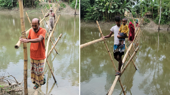 নীলকমল নদীর ওপর বাঁশের সরু সাঁকোই ভরসা আট গ্রামের মানুষের নীলকমল নদীর ওপর বাঁশের সরু সাঁকোই ভরসা আট গ্রামের মানুষের