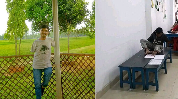 হাত নেই, পা দিয়ে লিখে বিশ্ববিদ্যালয়ে চান্স পেলেন মানিক রহমান হাত নেই, পা দিয়ে লিখে বিশ্ববিদ্যালয়ে চান্স পেলেন মানিক রহমান