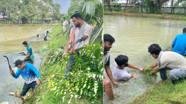 বিশ্ববিদ্যালয়ের পুকুর পরিষ্কার করলেন ছাত্রদলের নেতা-কর্মীরা