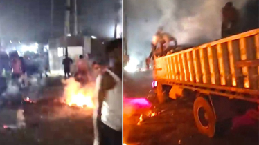 মহাসড়কে চুন বোঝাই চলন্ত ট্রাকে আগুন, অল্পের জন্য রক্ষা