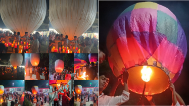 কুয়াকাটার আকাশে রঙিন ফানুস, আলোকিত বৌদ্ধবিহার কুয়াকাটার আকাশে রঙিন ফানুস, আলোকিত বৌদ্ধবিহার